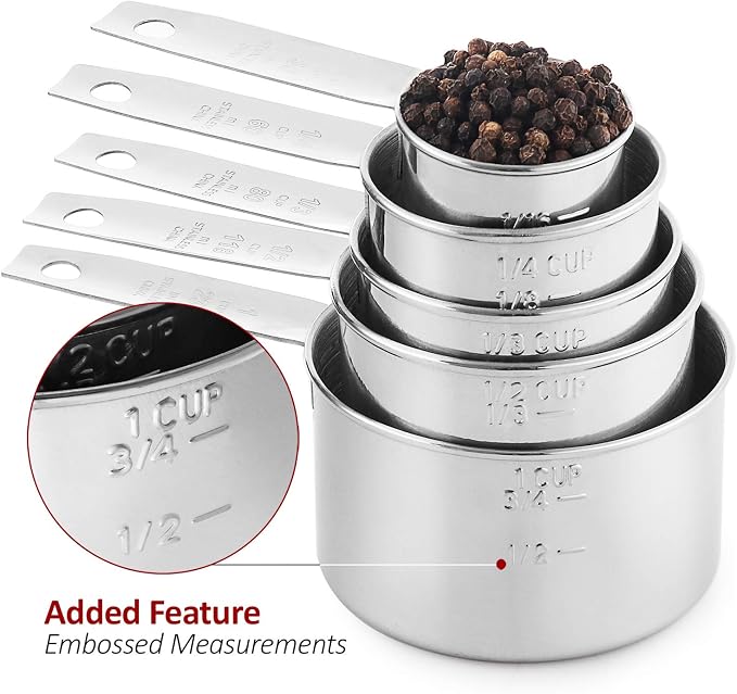 Stainless Steel Measuring Cups, Laxinis world 5 Piece Stackable Measuring Set - Image 4