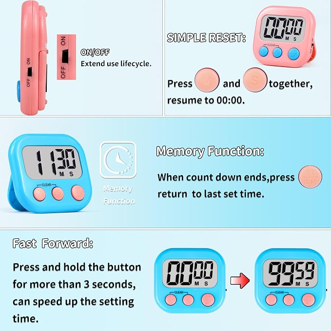 Timer for Kids Teachers Digital Kitchen Timers for Cooking Large Magnetic - Image 5