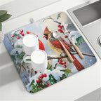 Winter Cardinal Birds Dish Drying Mat, Holly Berry Branches Dish Drying Mat - Image 8