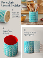DOWAN Colorful Large Utensil Holder, 7.2" x 6.2" Ceramic Kitchen Utensil Holder - Image 5