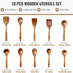 Terlulu 10 Pcs Wooden Spoons for Cooking, Natural Teak Wooden Kitchen Utensils - Image 2