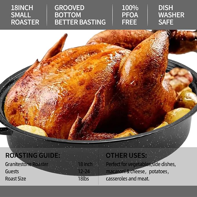 Granite Roasting Pan, 18” Enameled Roasting Pan - Image 5