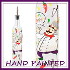 17oz Hand Painted Glass Olive Oil Bottle - 500ml Green Oil & Vinegar Cruet - - Image 2