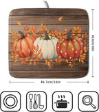 Autumn Pumpkin Dish Drying Mat Rustic Wood Dish Drainer Mats Fast Dry - Image 2