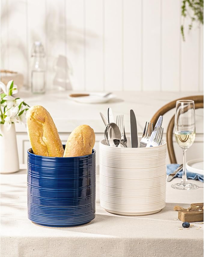 Large Utensil Holder for Kitchen Counter, 7.3” Ceramic Cooking Utensil Crocks - Image 2