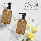 16 OZ Amber Glass Soap Dispenser, Amber Stripe Bathroom Hand Soap Dispensers - Image 7