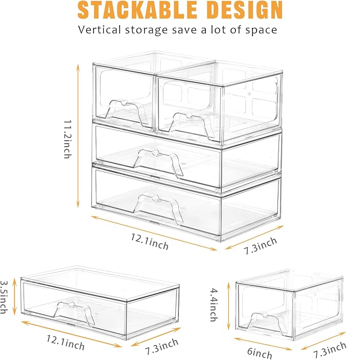 Stebopum 3 Pack Stackable Storage Drawers Clear Acrylic Organizer Makeup - Image 2