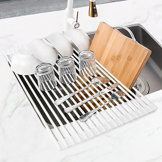 MERRYBOX Roll Up Dish Drying Rack, Silicone Wrapped Over The Sink Dish Rack - Image 9