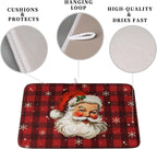 Santa Claus Christmas Dish Drying Mat Xmas Red and Black Buffalo Plaid - Image 3