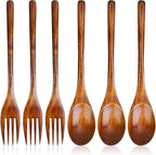 6 Pcs Wooden Forks and Spoons Reusable Wooden Spoons Forks Set Eating Utensil by Unknown