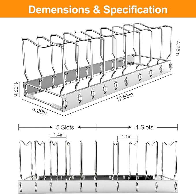FLSEPAMB 2 Pack 10-Tier Pan Organizer Adjustable Lid Organizer Kitchen - Image 6