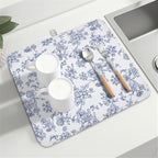 Blue Floral Dish Drying Mat for Kitchen Counter Chinoiserie Flower Microfiber - Image 8