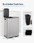 Garvee 2-in-1 Kitchen Trash and Recycle Combo, 30L Stainless Steel Step Trash - Image 6