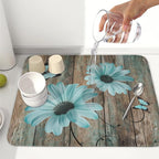 Teal Sunflowers Drying Mat 18x16 Inch, Summer Wooden Board Drying Mat - Image 6