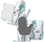 Teal Daisy Oven Mitts Pot Holders Set Silicone Heat Resistant Farm Teal Daisy - Image 2