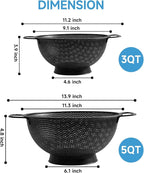 2PCS Black Colander for Kitchen, 3QT and 5QT, Stainless Steel Pasta Strainer - Image 2