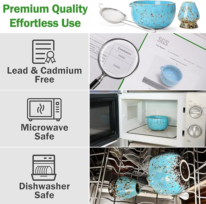 Matcha Bowl and Whisk Set, BPA-Free – Multi-Layer Ice-Crackle Ceramic Chawan - Image 2