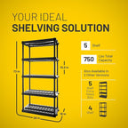 Plano 5-Shelf Plastic Storage Shelves, 73” x 36” x 18”, 750lb Capacity - Image 2