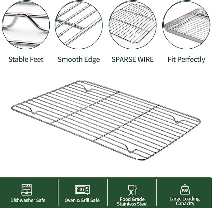 Small Baking Sheet with Cooling Rack Set, CEKEE Stainless Steel Cookie Sheets - Image 4