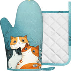 Cute Cartoon Cat Oven Mitts and Pot Holders Sets Funny Cat Silicone Heat - Image 2