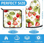 Red Strawberry Flower Oven Mitts and Pot Holders Sets Heat Resistant 4Pcs - Image 2