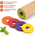 Rolling Pin With Thickness Rings, Adjustable Wooden Rolling Pin Set, 17 inch - Image 7