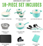GreenLife Soft Grip Healthy Ceramic Nonstick 18 Piece Kitchen Cookware Pots and - Image 3