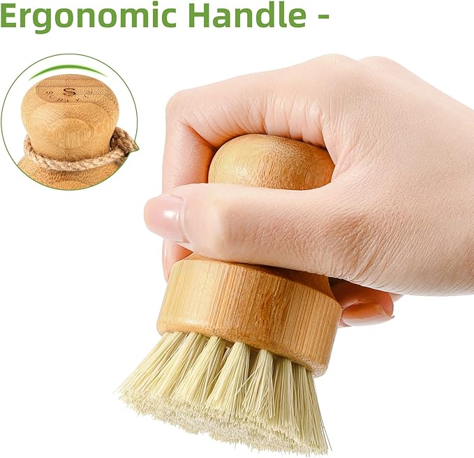 SUBEKYU Bamboo Dish Scrub Brushes, Kitchen Wooden Cleaning Scrubbers Set - Image 5