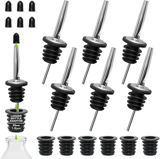6PCS Bottle Pourer with Adapters, Oil Pourer Spout with Rubber Dust Caps by BALTRE
