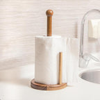 14" Acacia Wooden Paper Towel Holder, 6.7" Large Heavy Base Wooden Kitchen - Image 5