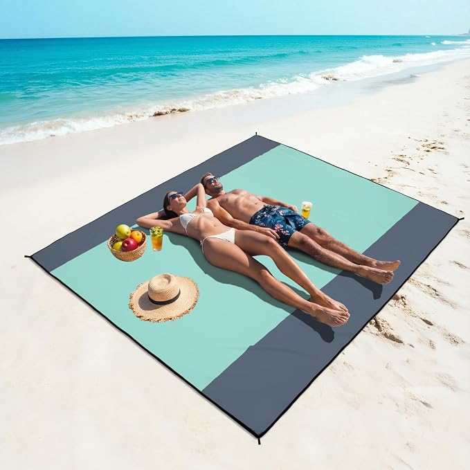WIWIGO Beach Blanket Waterproof Sandproof Beach Mat 79" X 83"/10'x9'for 2-8 - Image 5