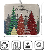 Christmas Trees Dish Drying Mat Winter Holiday Kitchen Dishes Pad 16x18 Inch - Image 2