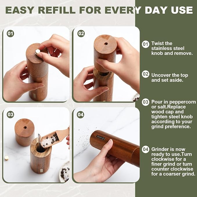 Wooden Salt and Pepper Grinder Set 11.8 Inch Manual Salt and Pepper Mill - Image 6