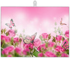 Pink Roses Flowers Dish Drying Mat by UIUPRO