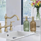 16 OZ Amber Glass Soap Dispenser, Amber Stripe Bathroom Hand Soap Dispensers - Image 4