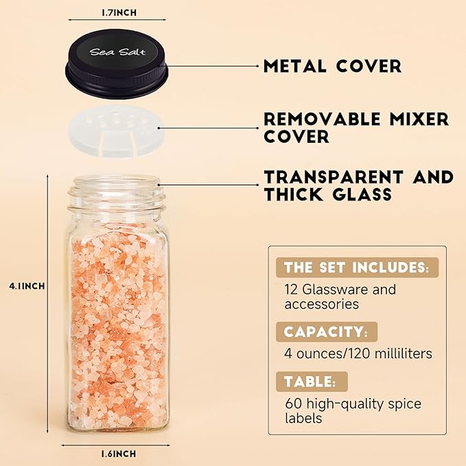 6Pcs Spice Jars with Label, 4oz Empty Square Seasoning Containers, Spice Jars - Image 2