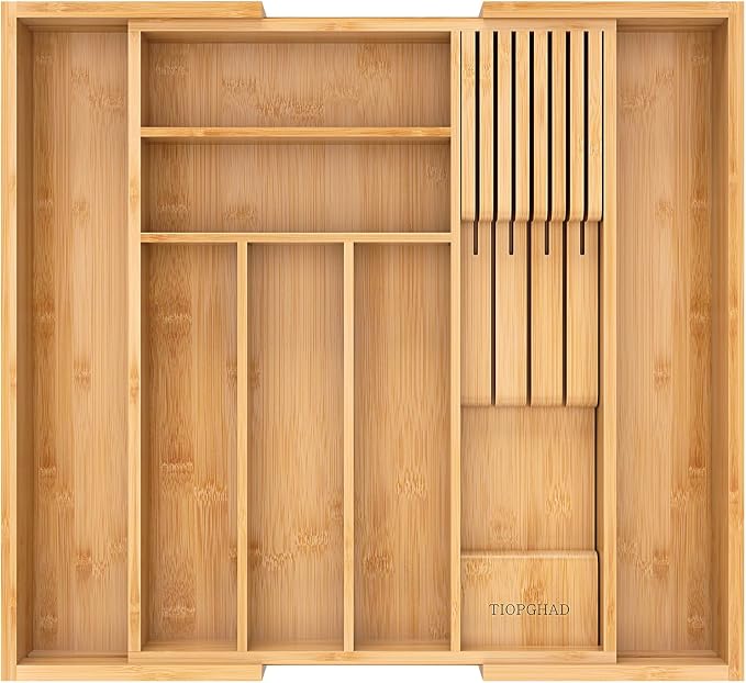 TIOPGHAD Bamboo-Silverware-Drawer-Organizer-Kitchen, Expandable Utensil Holder by TIOPGHAD