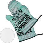 Happy Camper Oven Mitts and Pot Holders Sets of 4, Resistant Hot Pads - Image 2