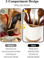 LoeJan 3 Compartment Utensil Holder, Extra Large Utensil Crock, Stable Ceramic - Image 5