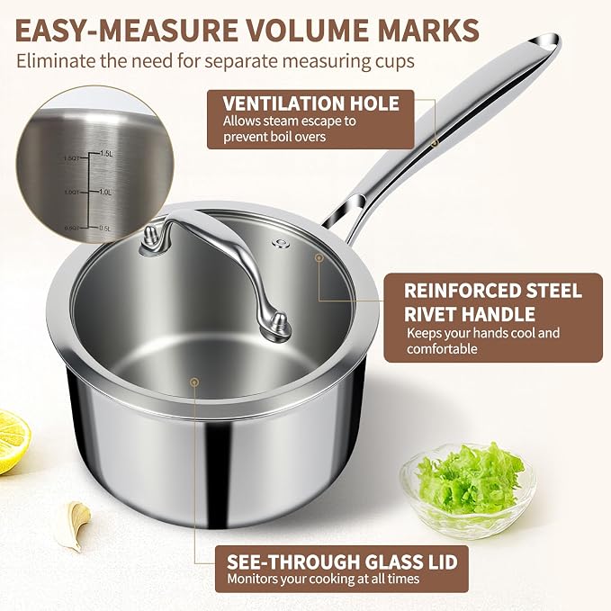EWFEN 3 Ply Stainless Steel Saucepan - Image 6
