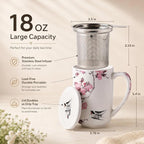 AmorArc Porcelain Tea Mug with Infuser and Lids, 18 Oz Coffee Cup Strainer with - Image 3