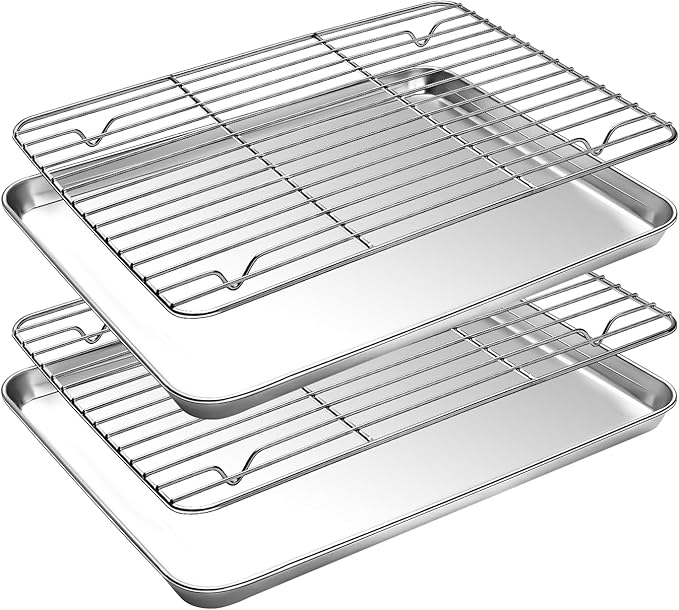 Small Baking Sheet with Cooling Rack Set, CEKEE Stainless Steel Cookie Sheets by CEKEEBakingEasilyHappily
