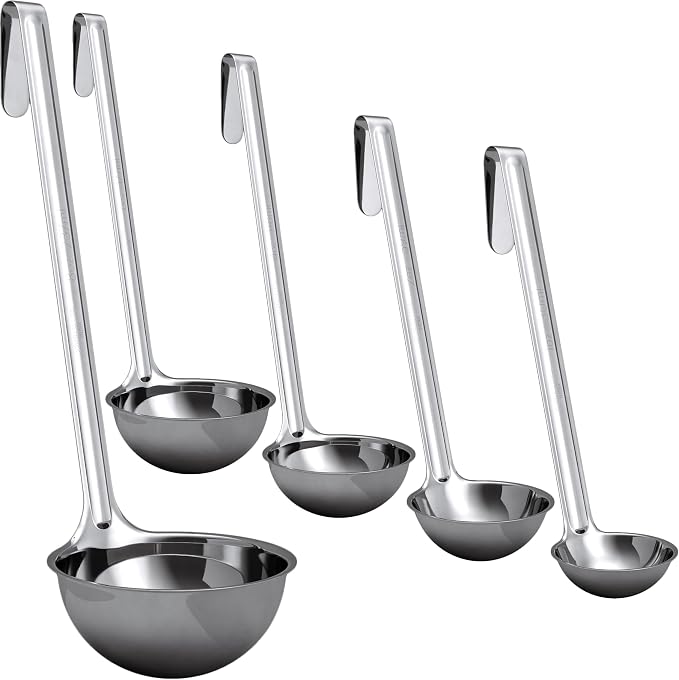 Sturdy, Ergonomic Combo Sizes Ladles 5 Pk. 1 2 4 6 8 Oz Stainless Steel Ladle by FoodRestaurantSupplies
