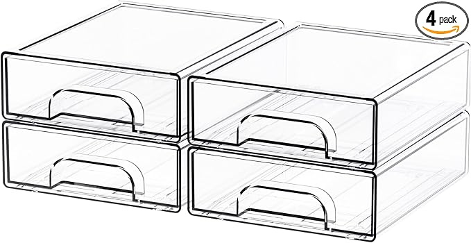 Yieach 4 Pack Small Clear Stackable Storage Drawers, 2.2'' Tall Desk by Yieach