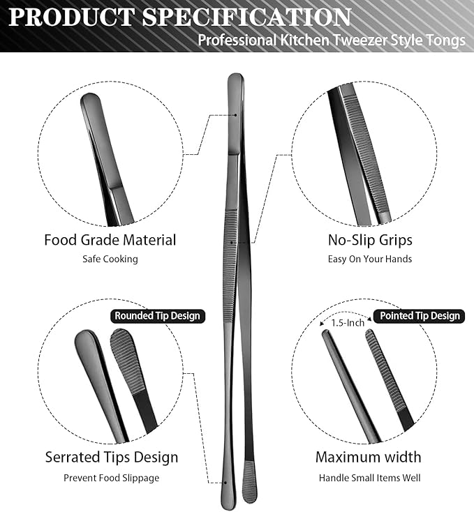 JETKONG 2 Pcs 12-Inch Kitchen Tweezers Tongs - Image 2