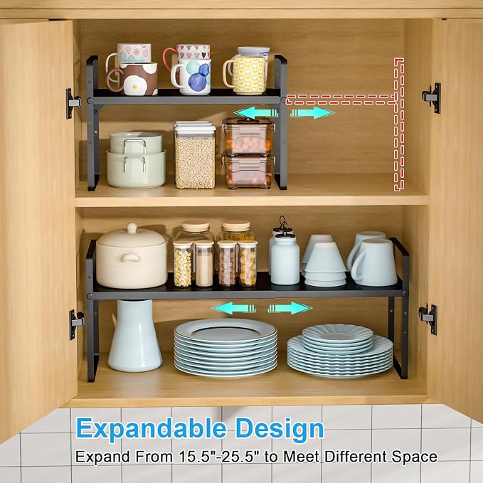 15.5 to 25.5 Inch Kitchen Cabinet Shelf Organizers, Adjustable Kitchen Counter - Image 3