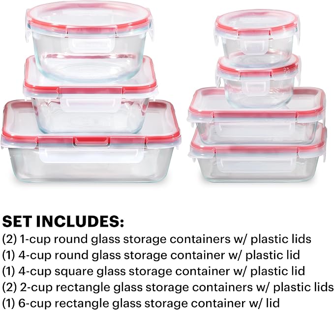 Pyrex Freshlock Glass Food Storage Containers Set, Airtight & Leakproof Plastic - Image 3