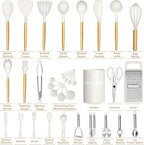 Umite Chef Silicone Kitchen Utensil Set, Cream White Wood Handles - Image 5