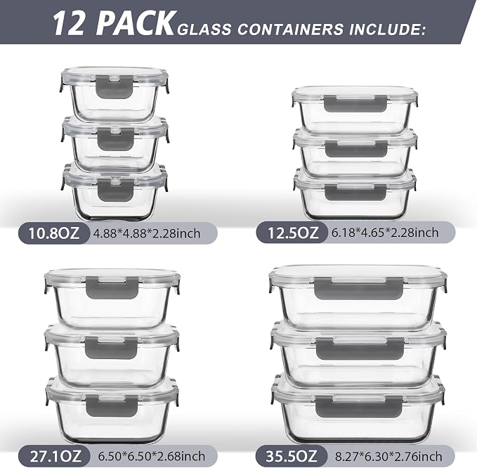 AILTEC 12 Pack Glass Food Storage Containers - Image 3