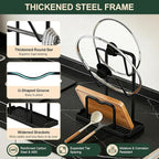Kitchen Pot Lid Storage Rack: Carbon Steel Double Layer Pot Lid Organizer - Image 3